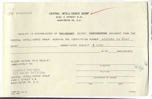 Document Receipt, Central Intelligence Group, with Attached Charts