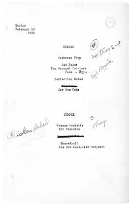 White House Dinner and Supper Menu