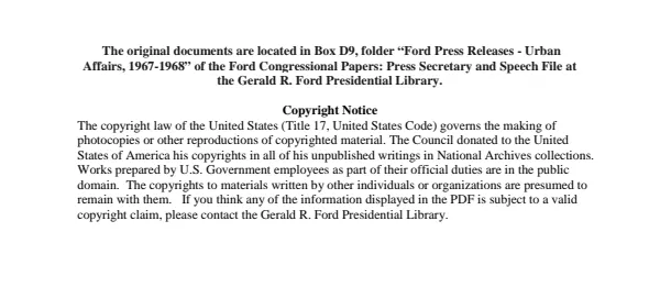 Ford Press Releases - Urban Affairs, 1967-1968
