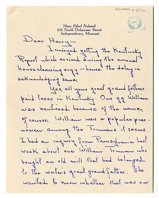 Letter from Mary Ethel Noland to Harry S. Truman
