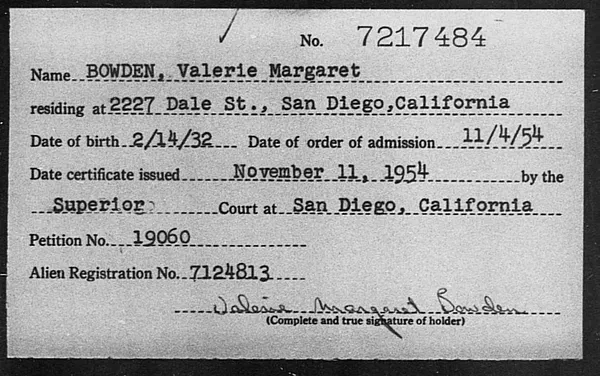 Bowden, Valerie Margaret - 1954