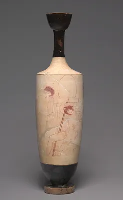 White-Ground Lekythos (Oil Vessel): Youths at Tomb