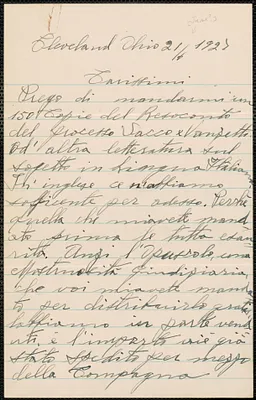 Aeto Liberty (pseudonym) autograph letter signed, in Italian, to Sacco-Vanzetti Defense Committee, Cleveland, Ohio, June 21, 1927