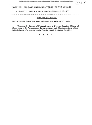 Nomination Sent to the Senate on March 31, 1976: Thomas R. Byrne, a Foreign Service Officer of Class one, Ambassador Extraordinary and Plenipotentiary of the United States of America to the Czechoslovak Socialist Republic [Position Appointments and Resignations]
