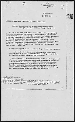 Annex No. 12 Memorandum for the Secretary of Defense Evaluation fot the Military Aspects of Alternate Concepts, CIA Para-Military Plan, Cuba