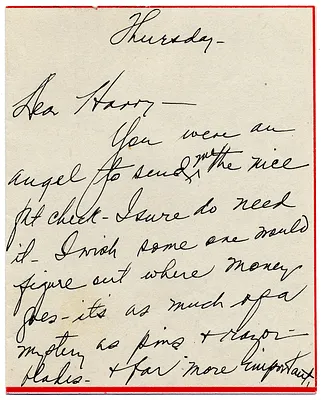 Letter from Bess W. Truman to Harry S. Truman
