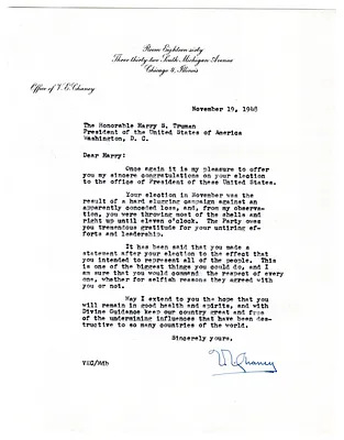 Correspondence Between Harry S. Truman and Verne E. Chaney
