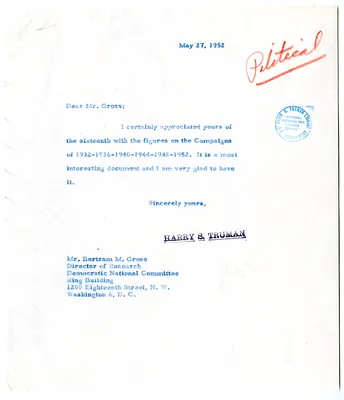Correspondence Between Bertram Gross and President Harry S. Truman with Attachment