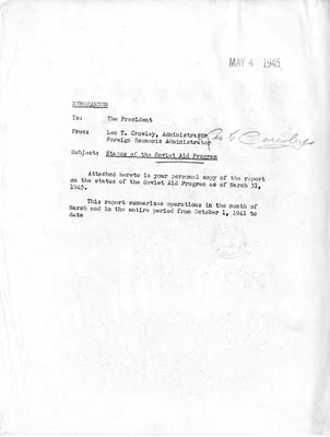 Memoranda from Leo Crowley and Acting Secretary of State Joseph Grew to President Harry S. Truman