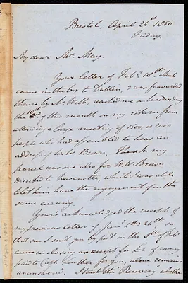 Letter from John Bishop Estlin, Bristol, to Samuel May, April 26, 1850