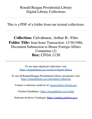 Iran/Arms Transaction: 12/30/1986, Document Submission to House Foreign Affairs Committee (2)