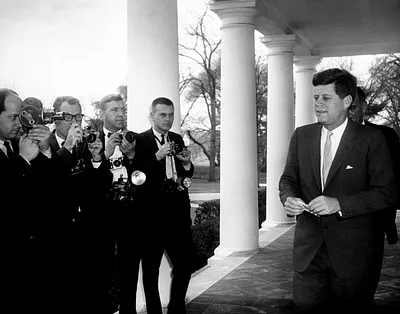 President John F. Kennedy and Vice President Lyndon B. Johnson Walk to Greet Winners of National Science Talent Search