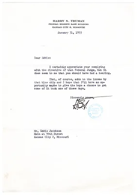 Letter from Former President Harry S. Truman to Edward Jacobson