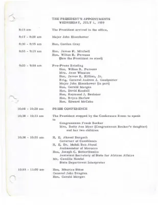 The President's Daily Appointments for July-December 1959