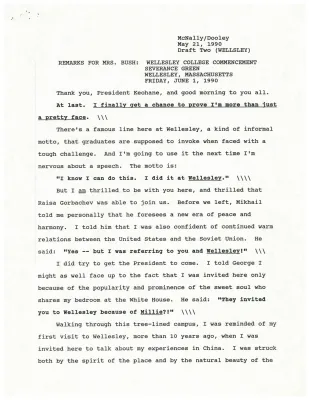 Mrs. Bush-Wellesley College Commencement Address 6/1/90 [OA 5374]
