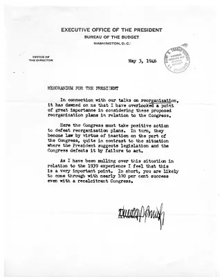 Memorandum from Harold D. Smith to President Harry S. Truman