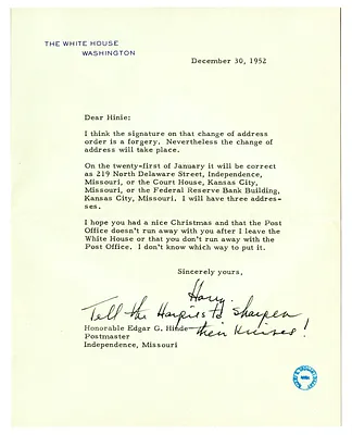 Letter from Harry S. Truman to Edgar Hinde