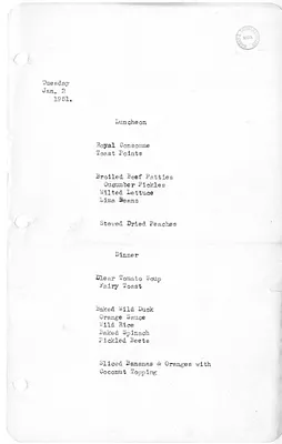 White House Luncheon and Dinner Menu