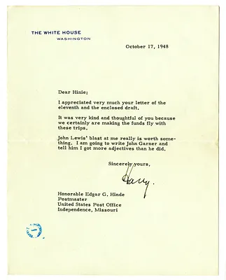 Letter from Harry S. Truman to Edgar Hinde