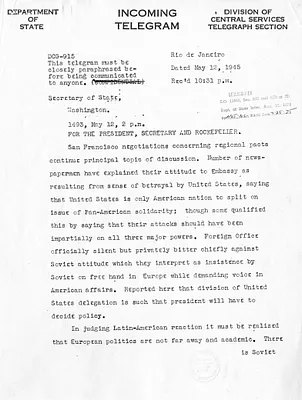 Telegram from Adolf A. Berle Jr. to Secrertary of State Edward Stettinius
