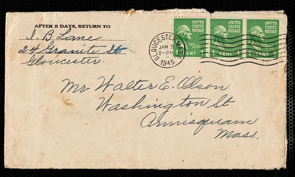 Letter from I. B Lane to Walter E. Allison, Washington Street, Annisquam with excerpt from Journal of Capt. Gideon Lane