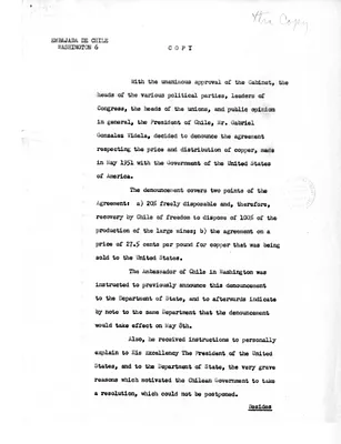 Memorandum from the Ambassador of Chile to the United States
