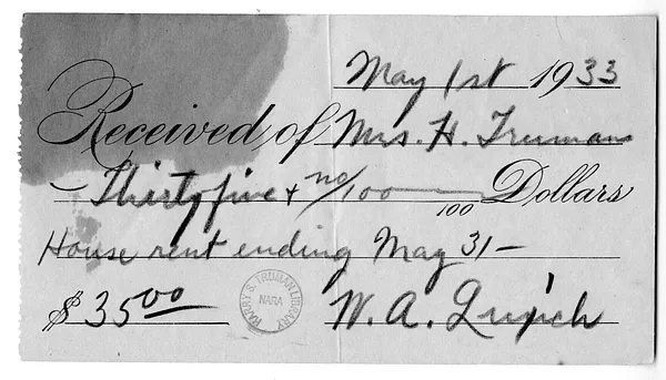 Receipt from W. A. Luxich to Harry S. Truman