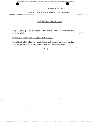 Addition to President's Schedule for Atlanta Visit on February 4, 1975