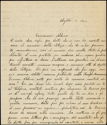 Nicola Sacco autographed letter signed to Aldino [Felicani], [Dedham], 7 August 1924