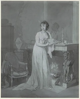 Woman in Front of a Fireplace