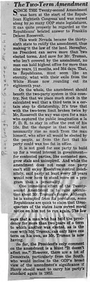 Newspaper Article, Pittsburgh Post-Gazette, The Two-Term Amendment