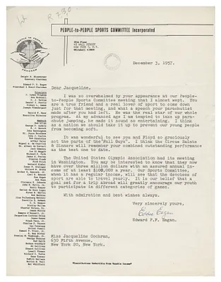 Letter from Edward Eagan, People-to-People Sports Committee, to Board Member Jacqueline Cochrane
