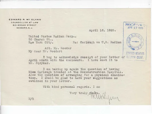 Letters Received to Mr. Roeder [A.Roeder], April 16, 1925