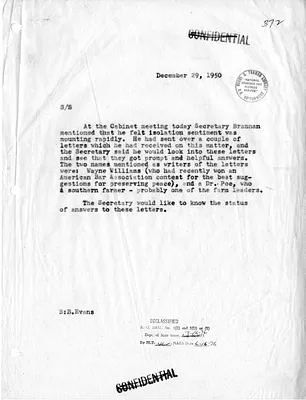 Memorandum of Conversation with Secretary of State Dean Acheson and Secretary of Agriculture Charles Brannan at the Cabinet Meeting