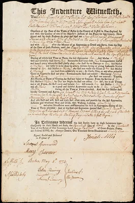 Margarett Herne indentured to apprentice with Josiah Allis of Hatfield, 20 April 1774