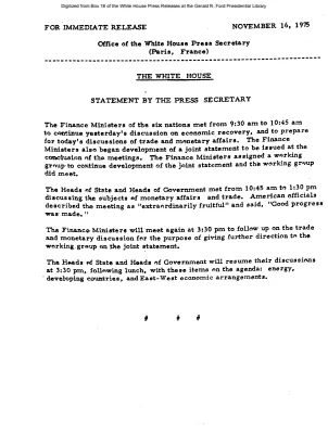 Statement by the Press Secretary on summit meetings