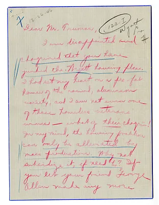 Letter from Mrs. William Horton to President Harry S. Truman