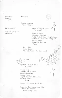 White House Luncheon and Dinner Menu