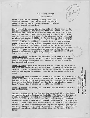 Ford Administration Notes of the Cabinet Meeting