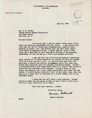 Letters Received to H.H. Barker, July 16, 1928