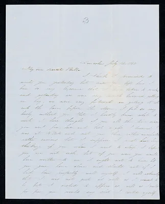 Letter to 'Bela' [Isabel M. Carret, Dedham, Mass.] from 'Willie' [William L. G. Peirce, Lincoln, Mass.], July-September 1854