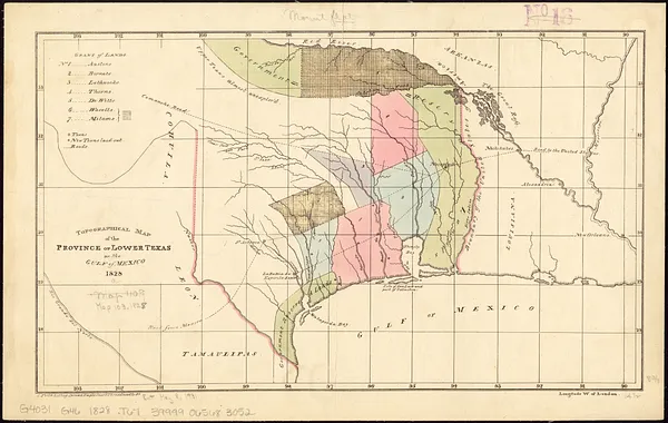 Topographical map of the province of lower Texas on the Gulf of Mexico