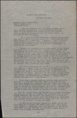 Ray Becker typed letter (copy) to the American Equity Association, Walla Walla, Wash., Armistice Day [November 11] 1927