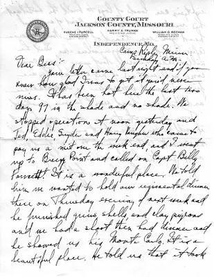 Letter from Harry S. Truman to Bess W. Truman