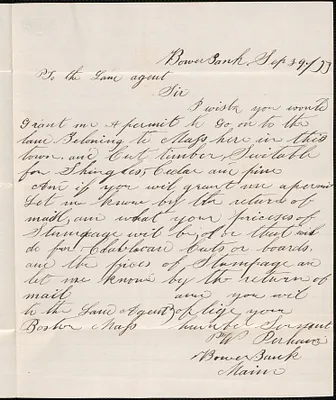 P. W. Perkins to Samuel Warner, 29 September 1853