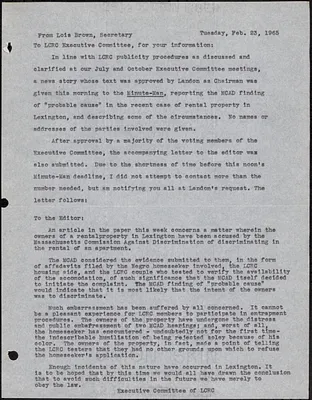 Notice to LCRC Executive Committee about Letter to the Editor posted in Minuteman Newspaper