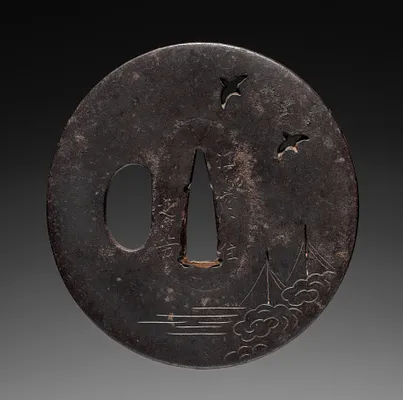 Sword Guard (Tsuba) with Birds and Sails