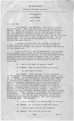White House Press Briefing Following Assassination Attempt on Ronald Reagan