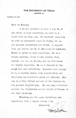 Letter from Leon Green to Daniel F. Clancy