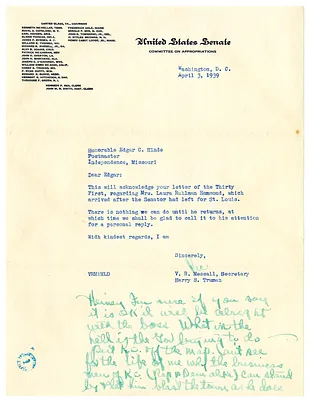 Letter from Victor Messall to Edgar Hinde